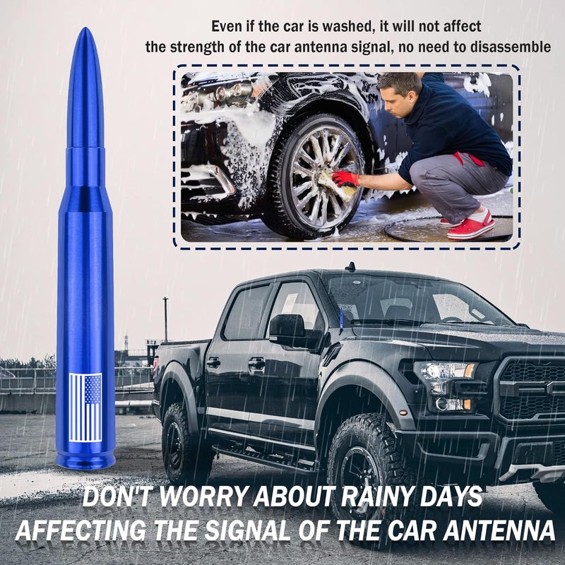 Junecarp New Upgrade American Flag Car Bullet Antenna,Truck Exterior Accessories Antenna Toppers Compatible with GMC,Chevy Silverado,Dodge,Ford,Jeep Antenna Replacement (Premium Blue - U.S. Flag) - Image 3